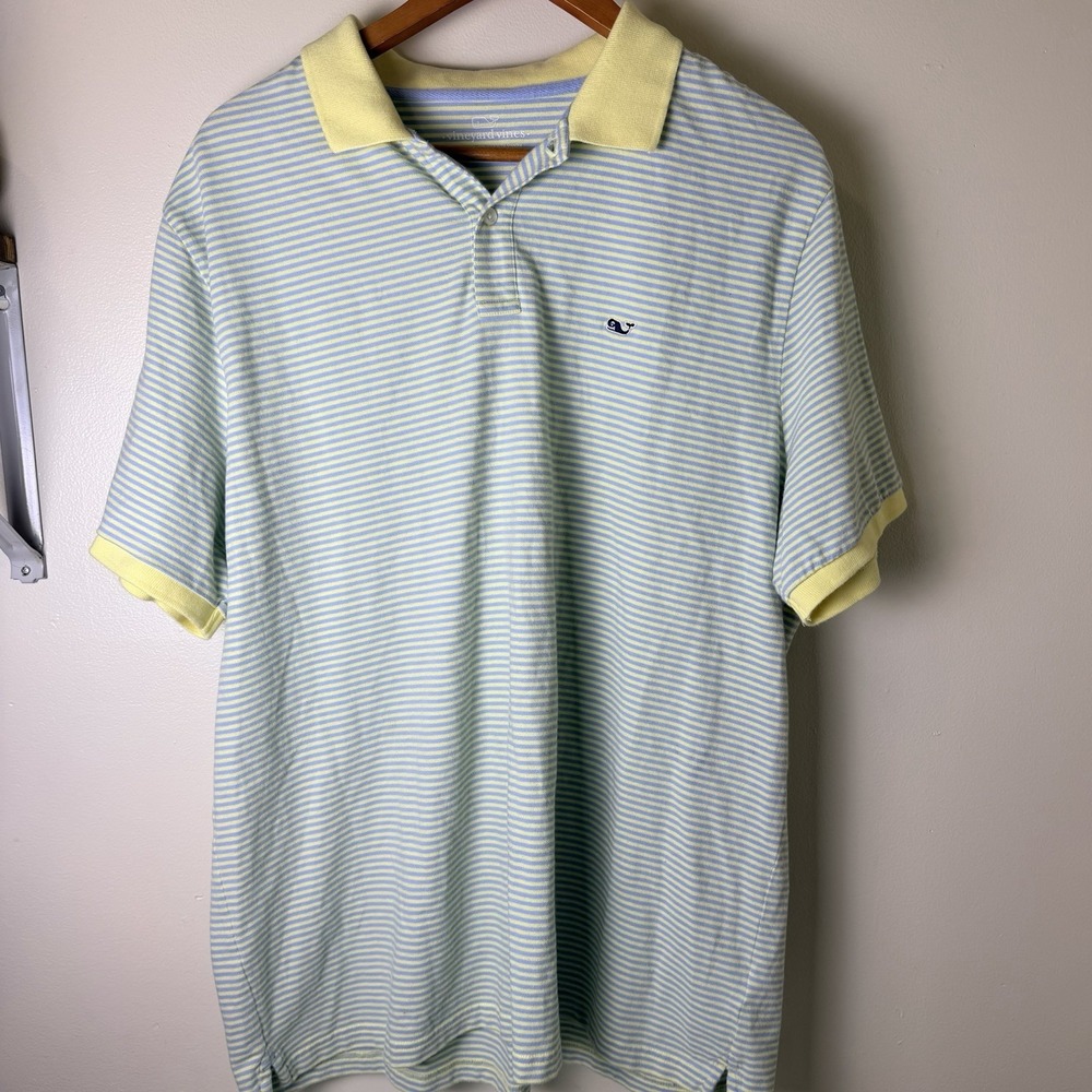 Vineyard Vines Polo Shirt Men XLarge Short Sleeve Rugby Yellow Blue Whale